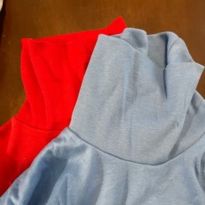 2 Men’s Turtleneck Long Sleeve Shirts Light Blue L and Red M